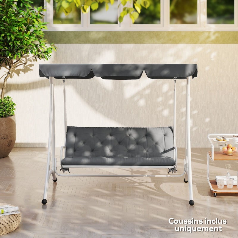 Coussin de banc matelas assise dossier pour banc de jardin coussin balancelle canapé 3 places grand confort 150 x 98 x 8 cm gris - 4