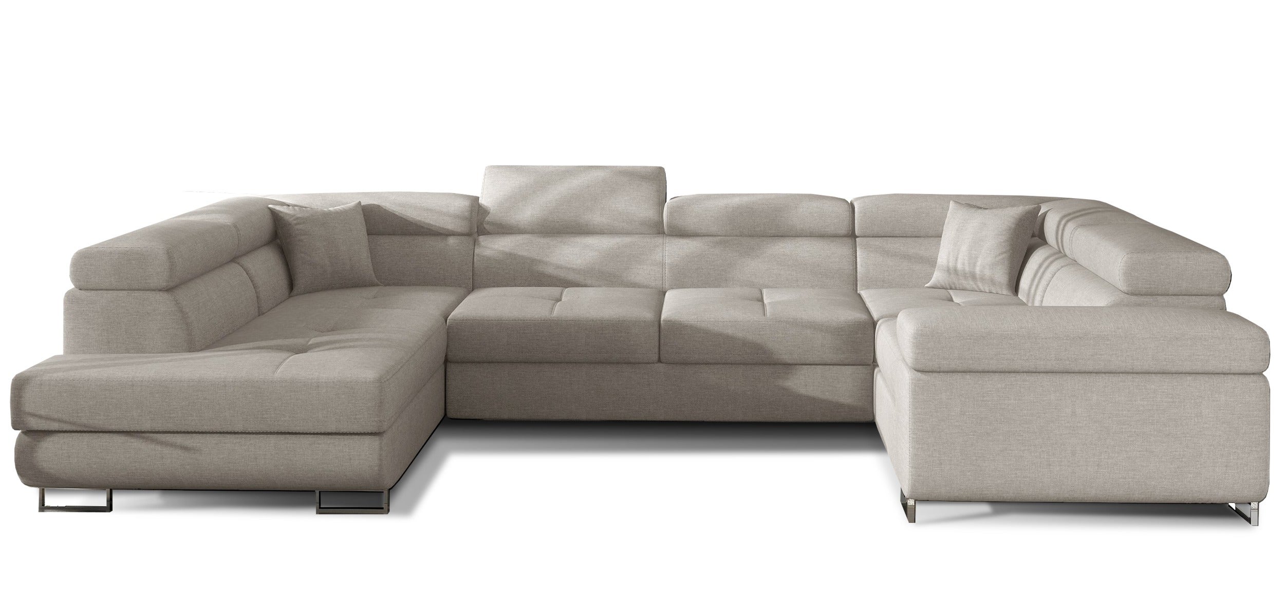 Tovy Canapé convertible U gauche tissu beige clair avec coffre de rangement ...