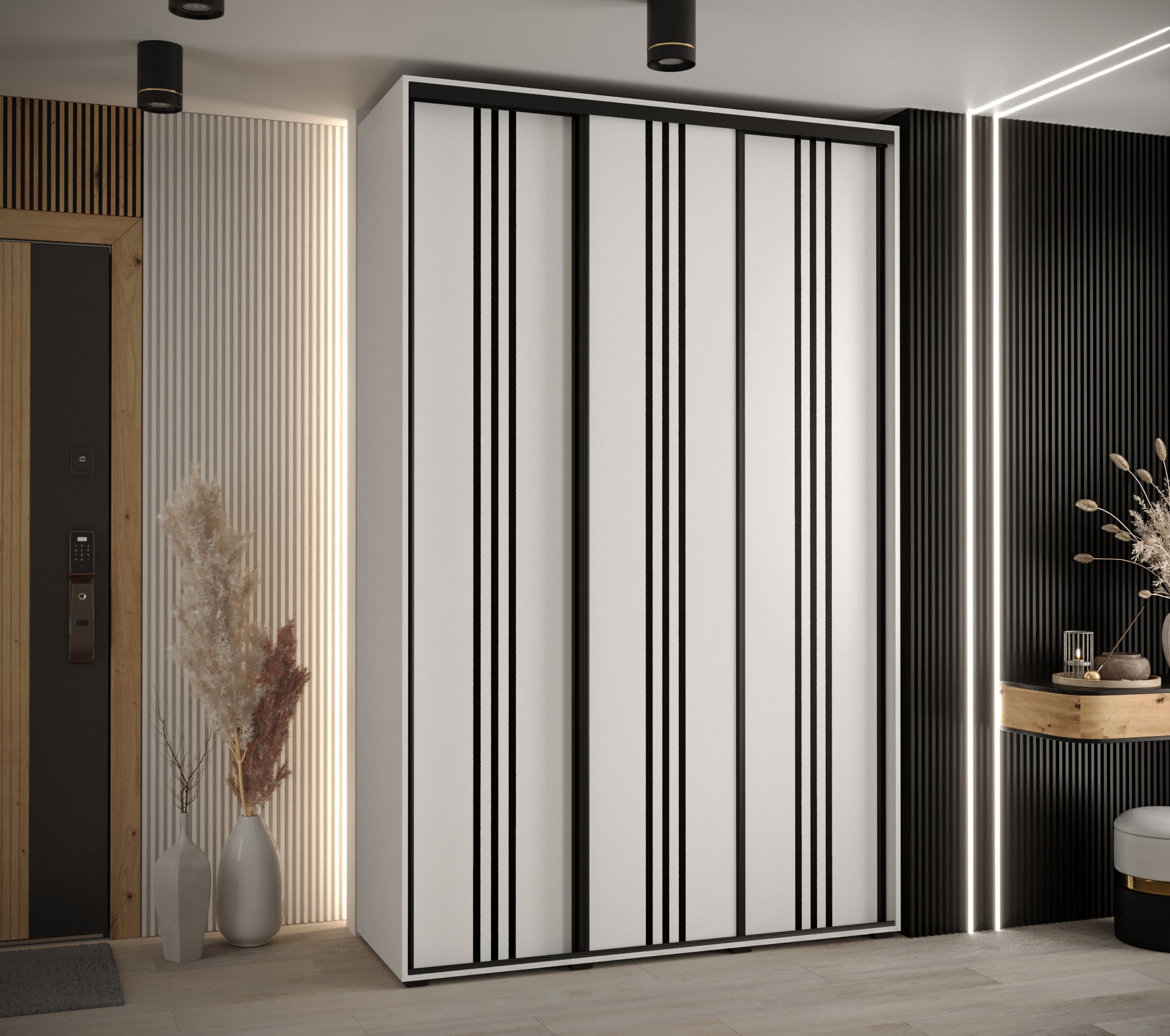Szafa przesuwna wysoka Davos 6 150 x 60 x 235,2 cm biały + biały + u. czarny - Abiks Meble - 2