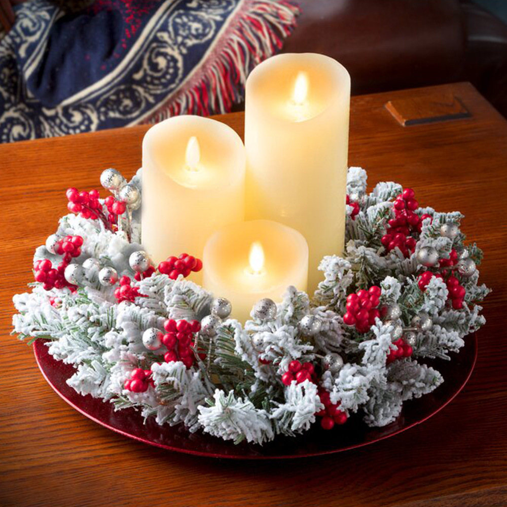 Coroas de velas natalinas, arranjo de mesa com frutinhas artificiais de 28 cm, guirlanda branca para decoração de mesa, porta de entrada de inverno. - 4