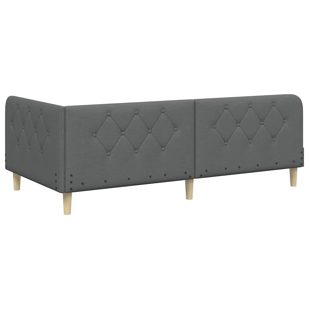 Cadre de lit d'angle gris foncé 100 x 200 cm tissu - 7