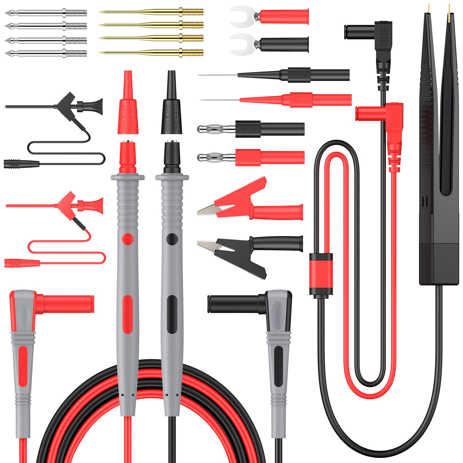 Set di 5 perni per sonda posteriore per multimetro 4 mm spine a banana affilate in acciaio inox con 20 aghi di ricambio accessori per test diagnostici automobilistici Set di 5 perni per sonda posteriore per multimetro 4 mm spine a banana affilate in acciaio inox con 20 aghi di ricambio accessori per test diagnostici automobilistici