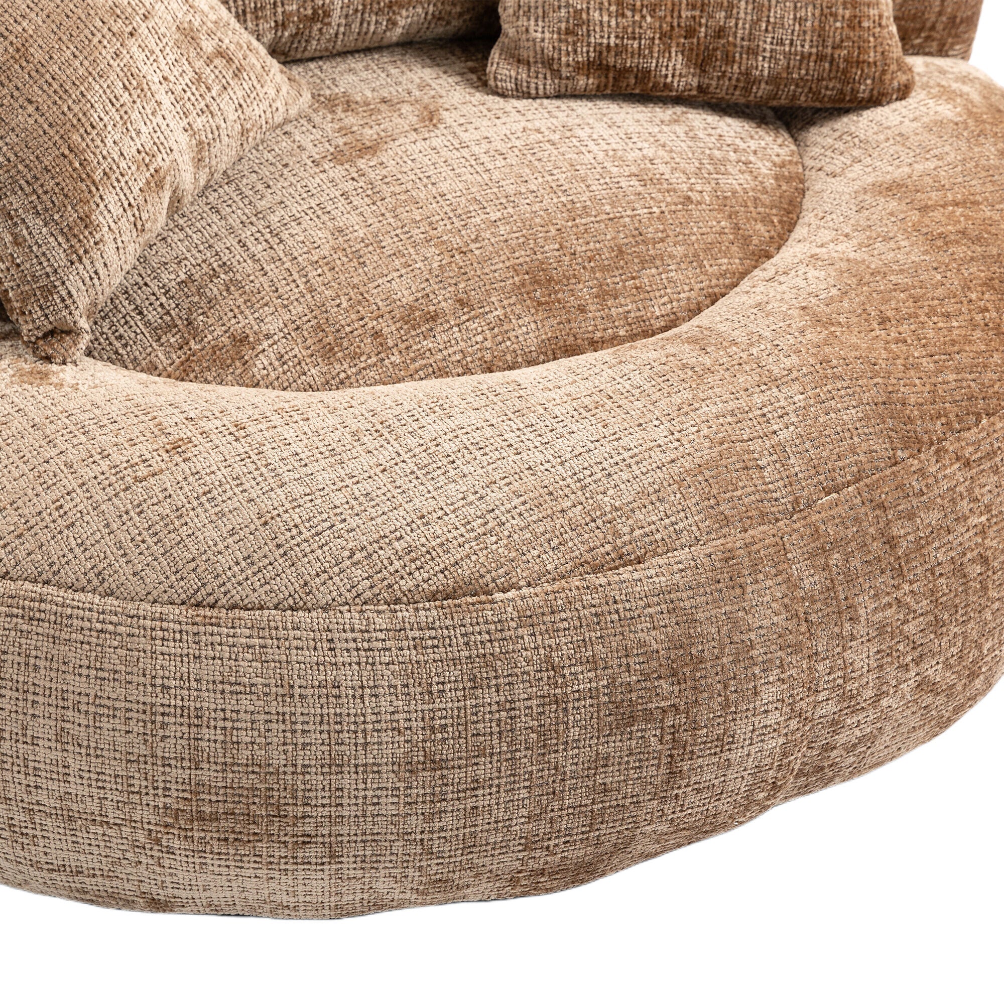 URBAN MEUBLE Pouf fauteuil rond beige en tissu chenille, bean bag confortable avec coussins pour salon et chambre - 7