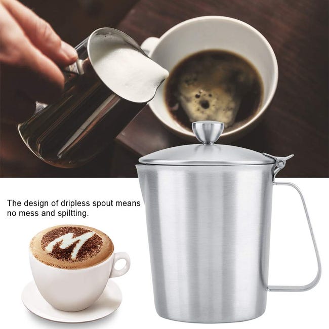 Pichet à Lait Inox Avec Couvercle - Tasse à Mousser Lait Acier Inoxydable Plusieurs Tailles