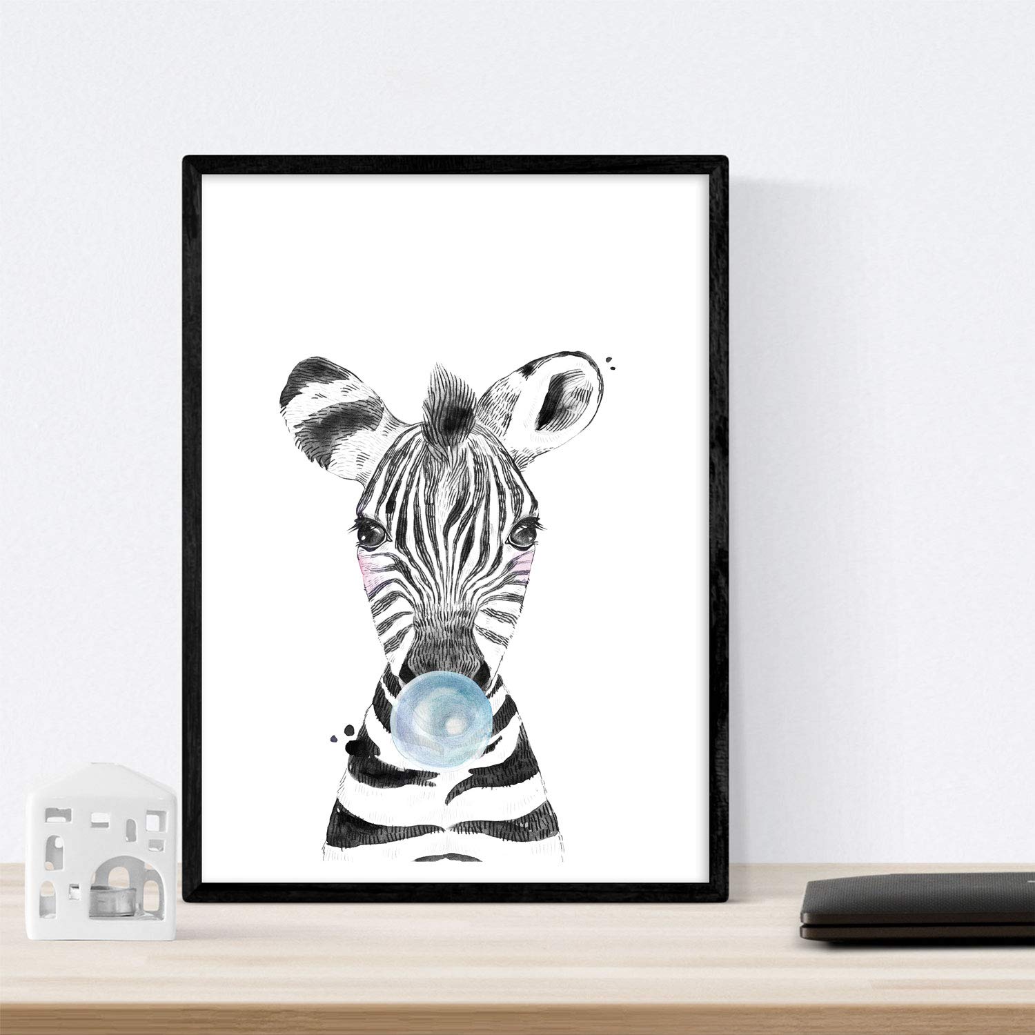 Set 6 posters animales bebes con chicle. zebra rino ciervo vaca caballo llama. sin marco - a3