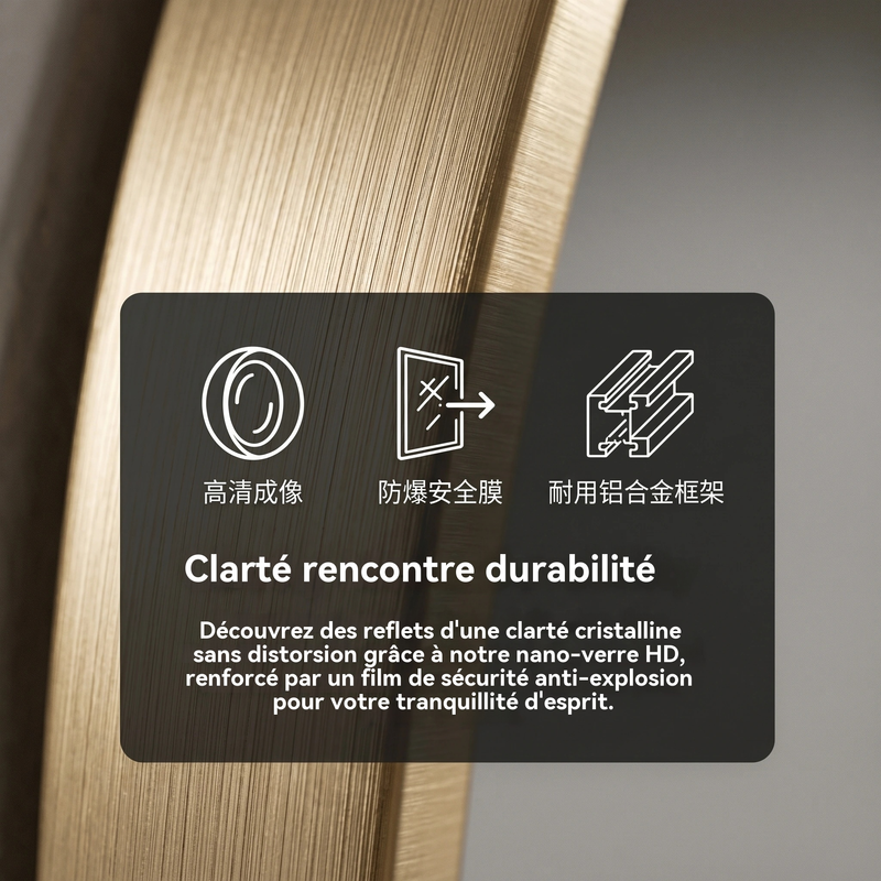 KEFSR Miroir sur Pied Arqué 162 x 53cm,Miroir Mural avec Support,Cadre en Alliage d’Aluminium,Verre Trempé,Grand Miroir pour Chambre,Salon(Doré) - 5