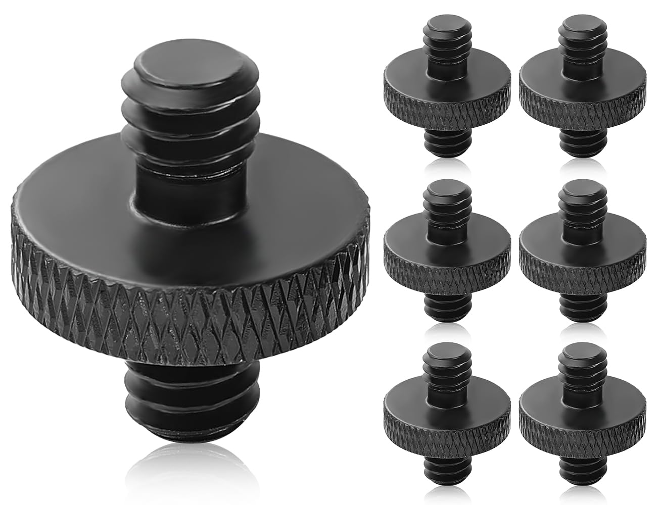 Zestaw 6 śrub 1/4" męskich na 1/4", adapter do śruby statywowej, adapter gwintu, dwustronna śruba do kamery, do mikrofonu (czarny)