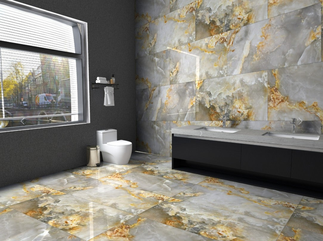 Carrelage sol/mur effet marbre brillant MARMO GOLD rectifie L.120 x l.60cm - 3