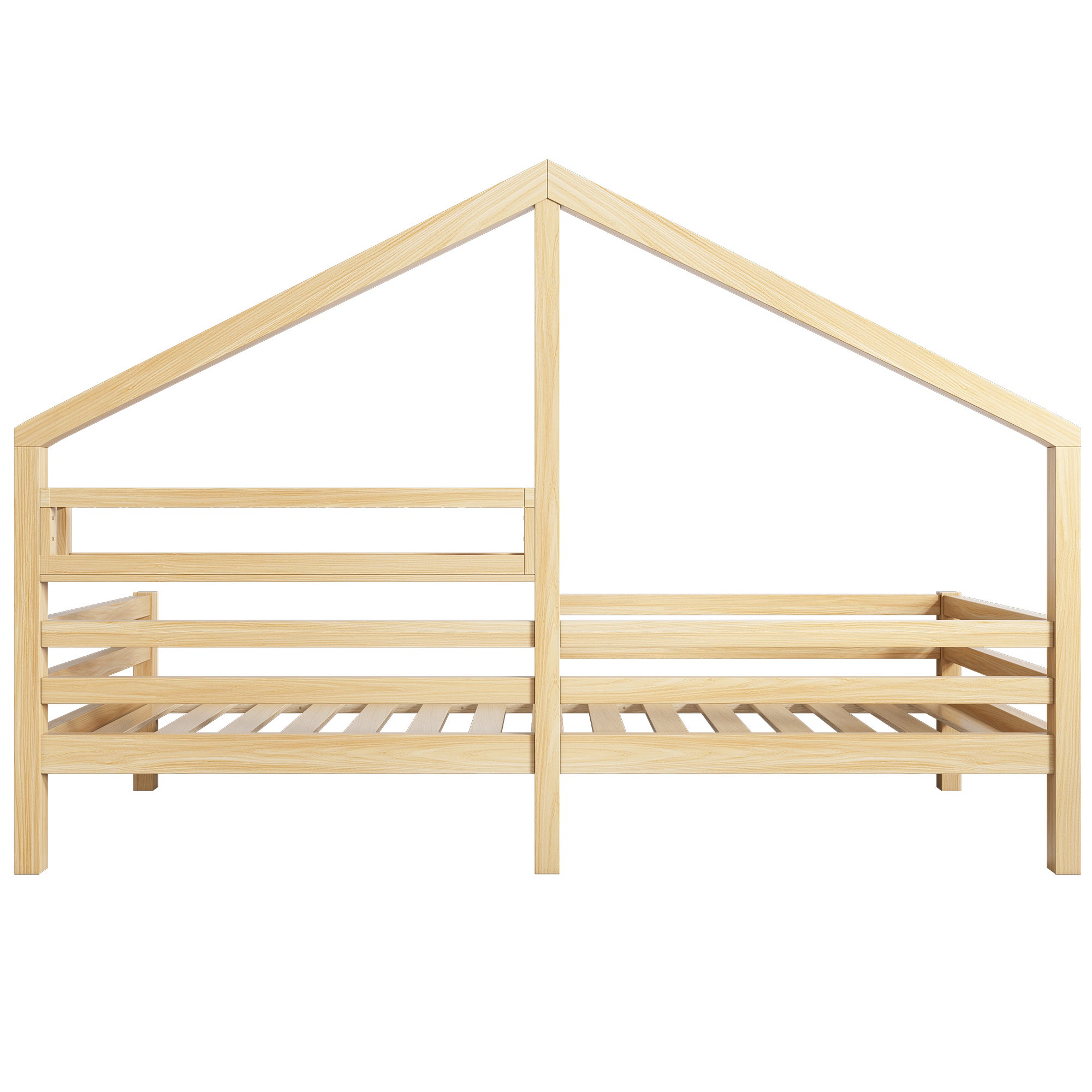 Lit cabane 90x200cm en bois massif - avec étagères - Naturel - 4