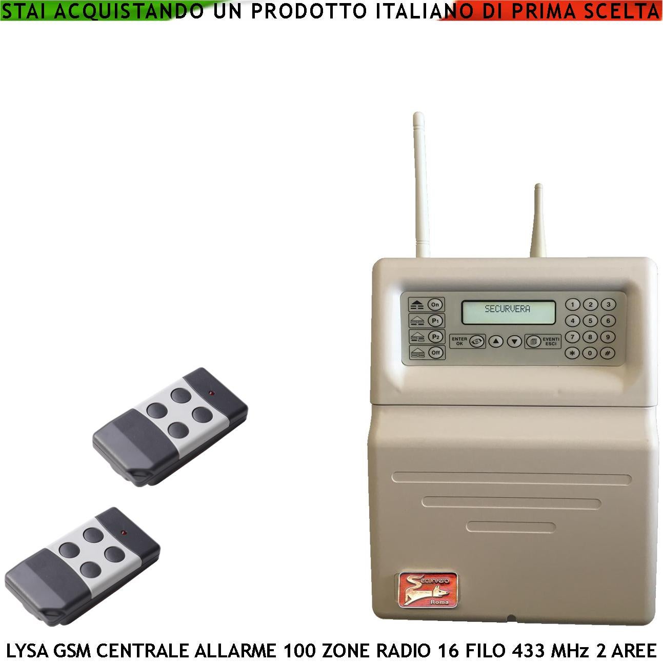 CENTRALE ALLARME RADIO FILO LYSA GSM CON 2 RADIOCOMANDI 100 ZONE RADIO centrale-allarme-radio-filo-lysa-gsm-con-2-radiocomandi-100-zone-radio