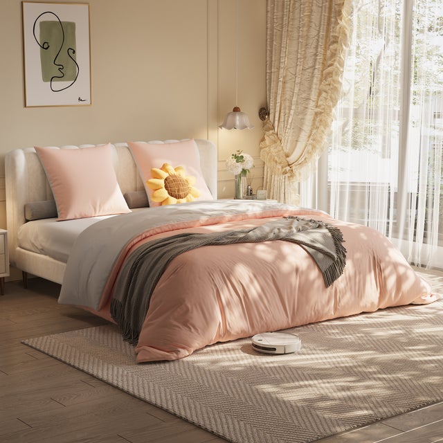 Ensemble de lit double quatre pièces, 140x210 cm, comprenant housse de couette, taies d'oreiller et drap-housse, rose.