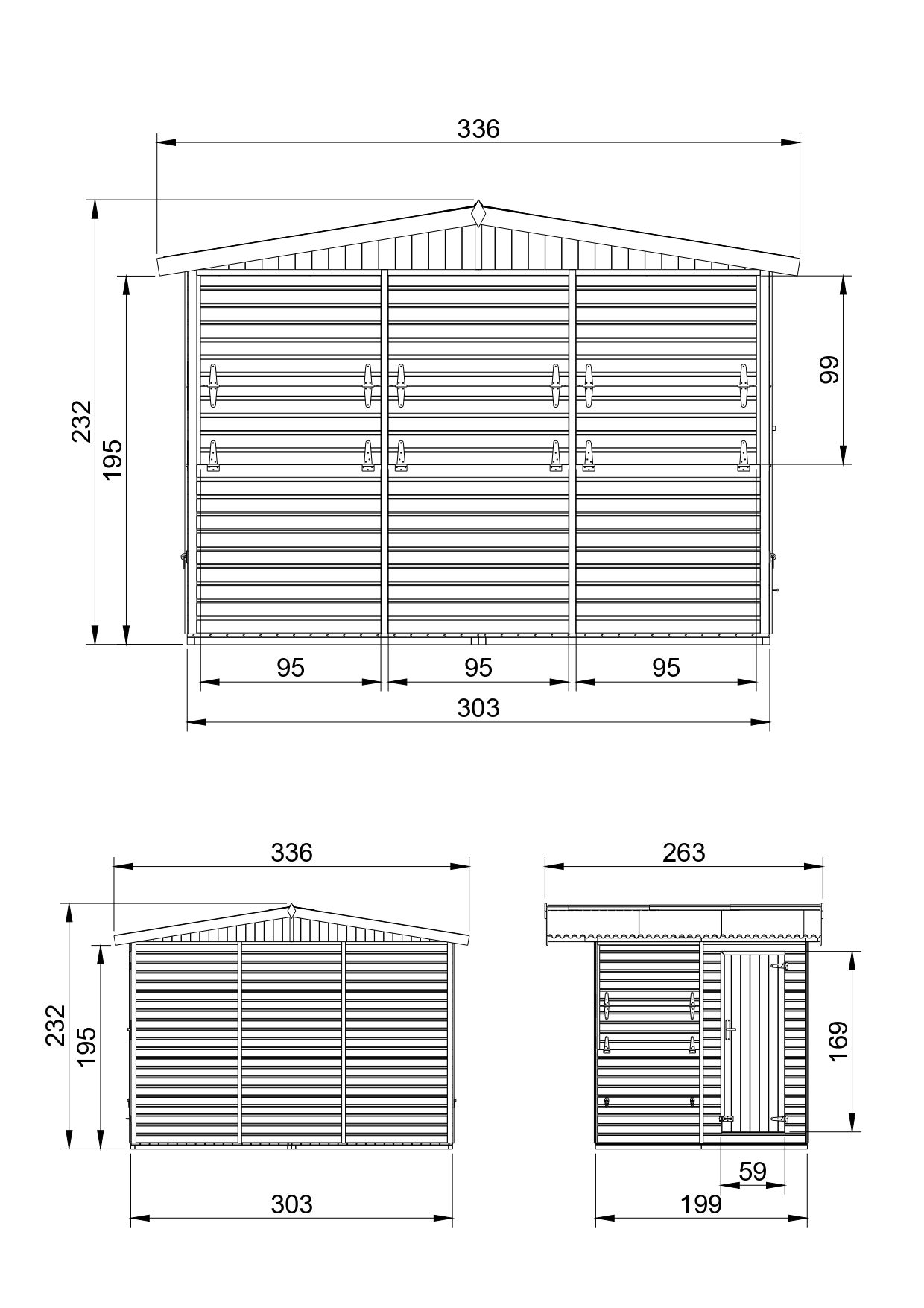 Casita de jardín de madera, Puesto de mercado de madera, Puesto de venta grande con mostrador, CINCO VENTANAS, H232x336x263 cm/6m2 - TIMBELA M150B - 4