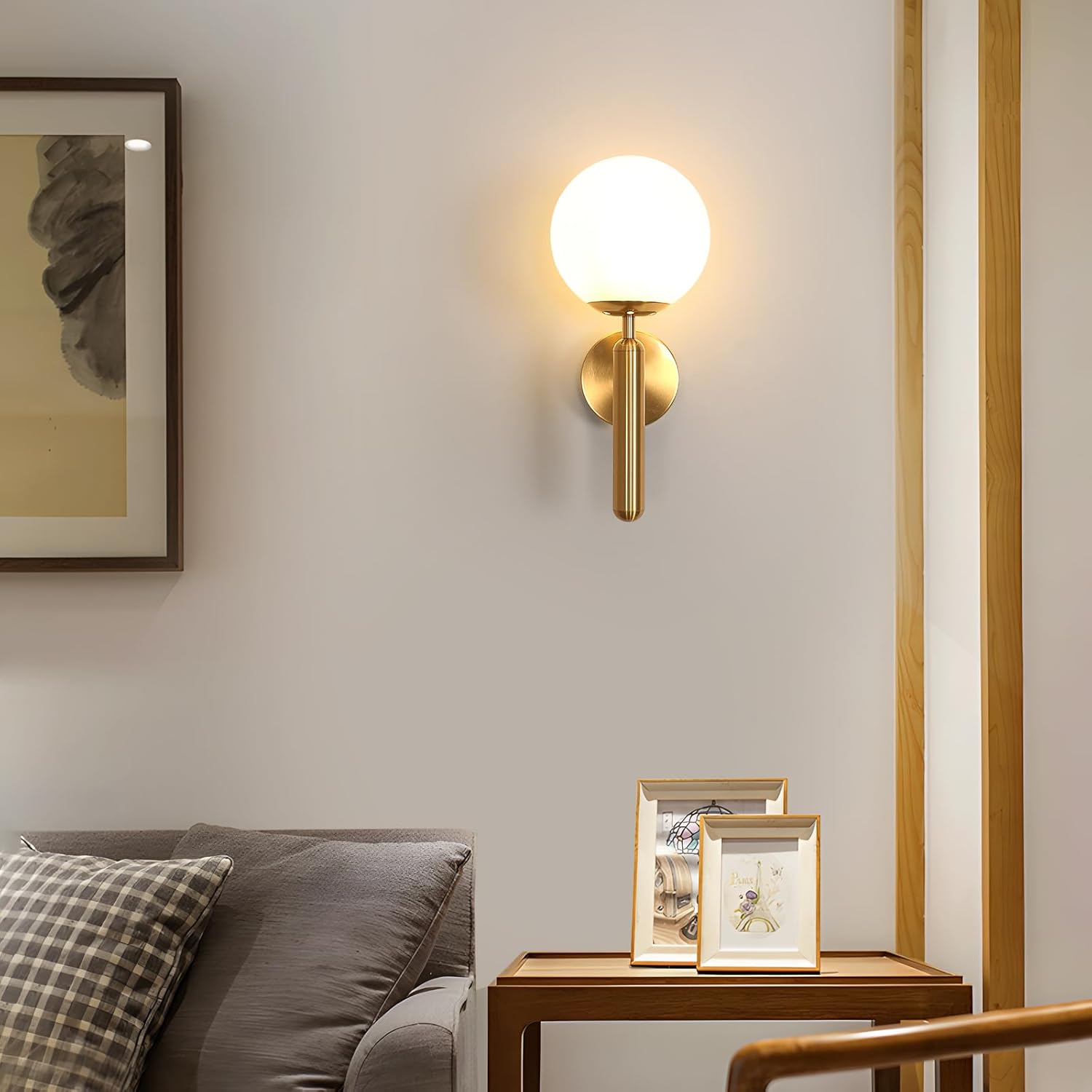 GLAMARIS Moderne Applique Murale LED Intérieur,Or E27 Lampe de Murale,Appliques avec Abat-Jour en Verre, pour Chambre,Salon, Couloir,Sans Ampoule - 6