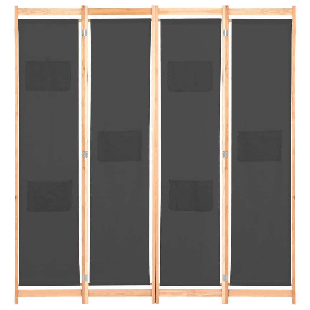 Biombo separador divisor - de 4 paneles de tela gris 160x170x4 cm