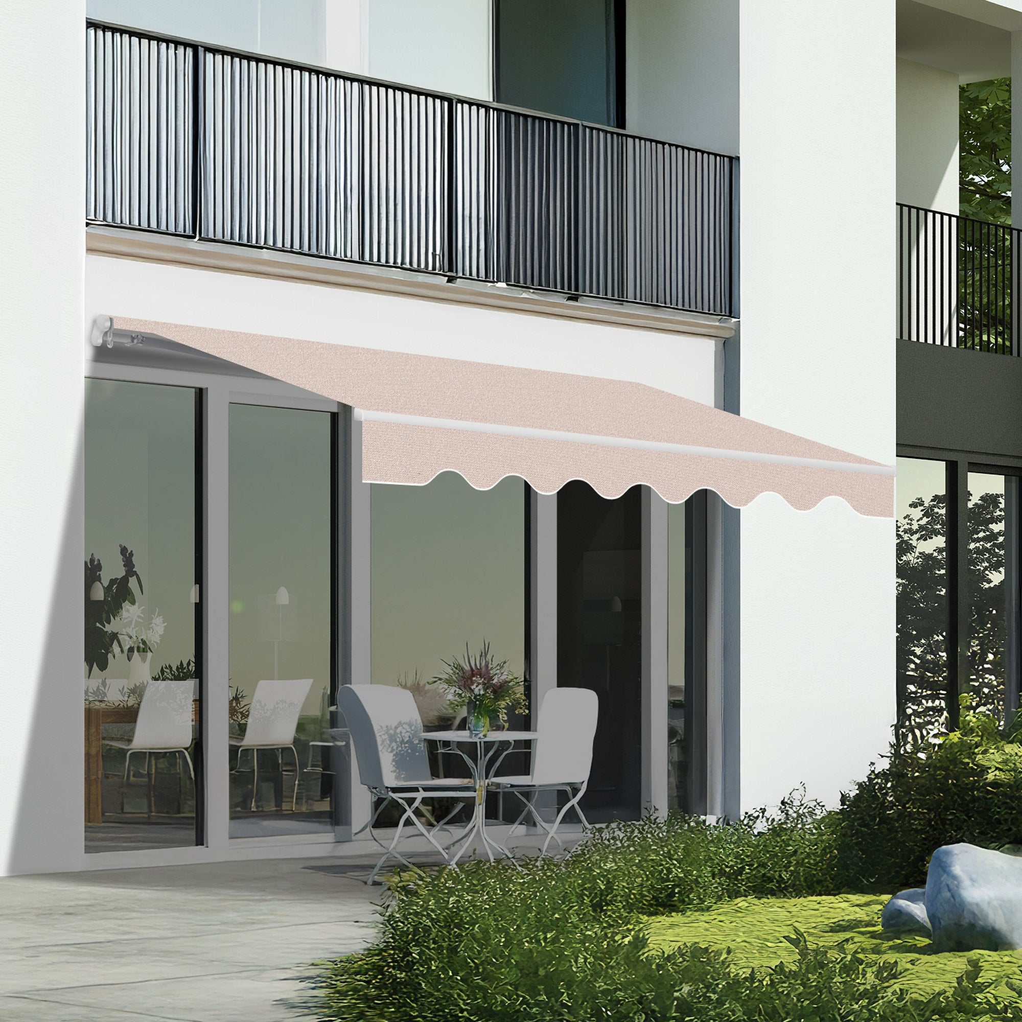 Store banne manuel 3x2,5m Sable - Toile Polyester – Structure Aluminium Inclinable Réglable - 2