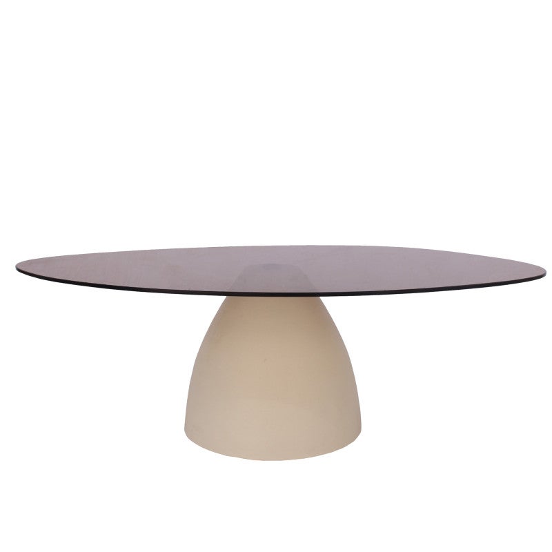 DYLON-Table basse ovale en verre fumé et métal Ivoire | Leroy Merlin