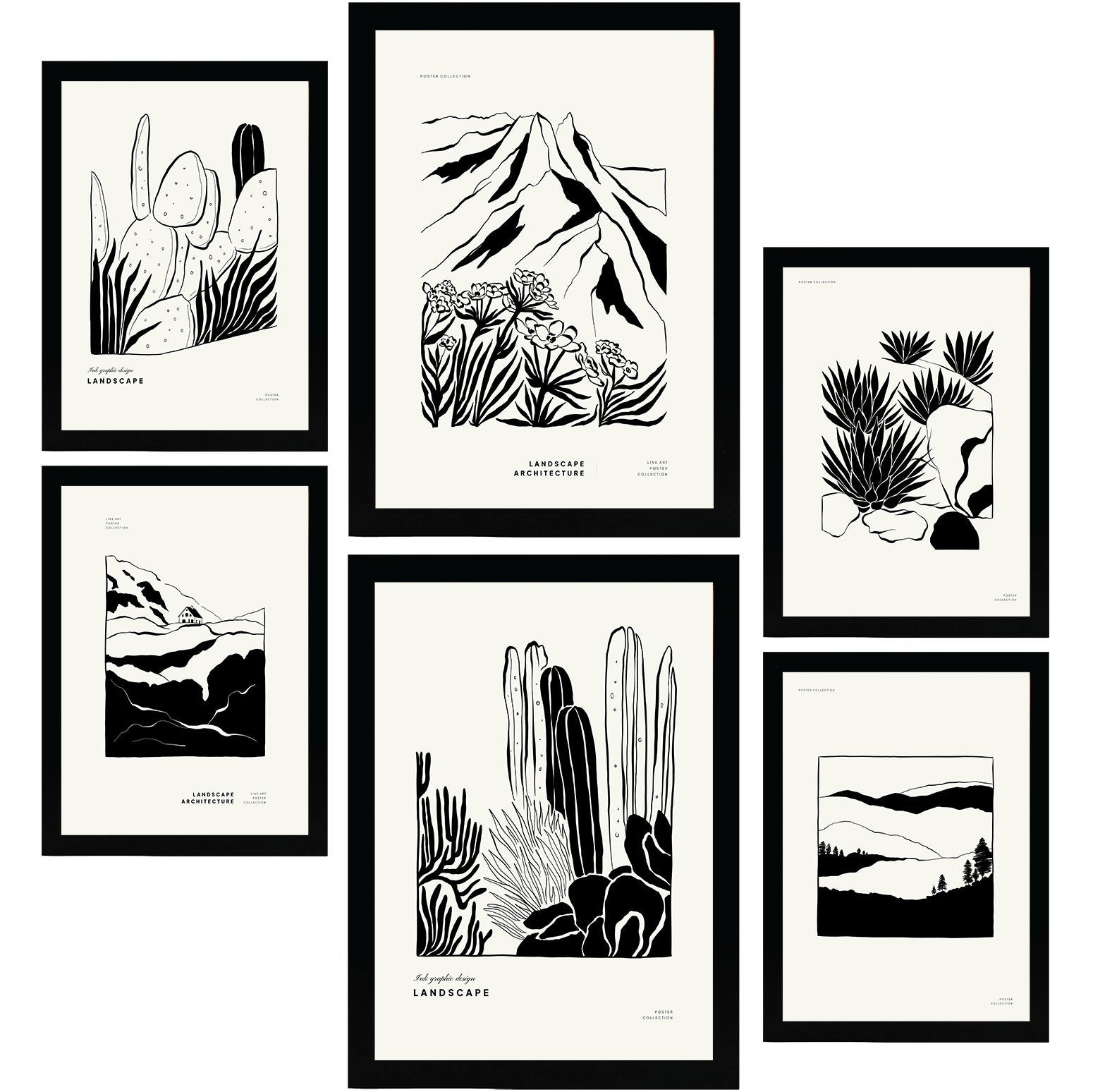 Nacnic set de 6 posters en tinta negra rincones láminas artísticas y abstractas para el diseño y decoración de interiores tamaños a3 & a4, sin marcos