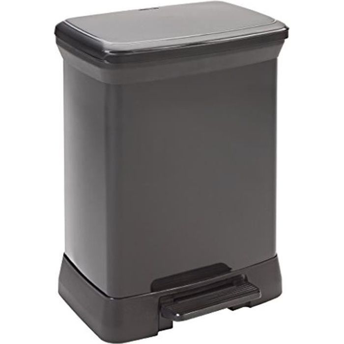 Poubelle Curver 50L à Pédale - Noire, Design Rectangulaire Pour Cuisine