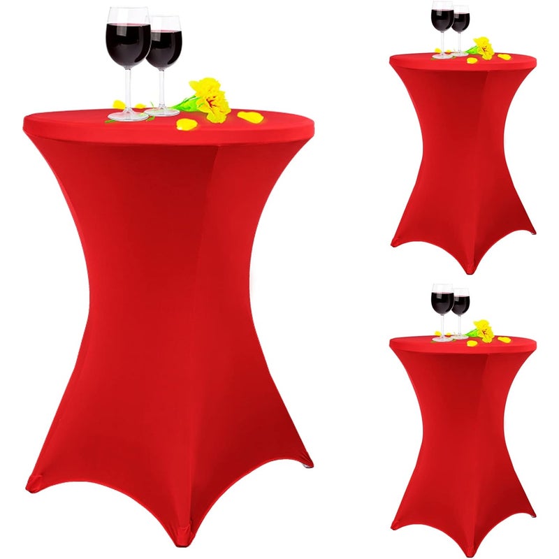 Zestaw 3 kwadratowych, narożnych, elastycznych obrusów koktajlowych z elastanu, 80 x 110 cm, czerwonych, na wysoki stół, okrągły obrus koktajlowy, stó