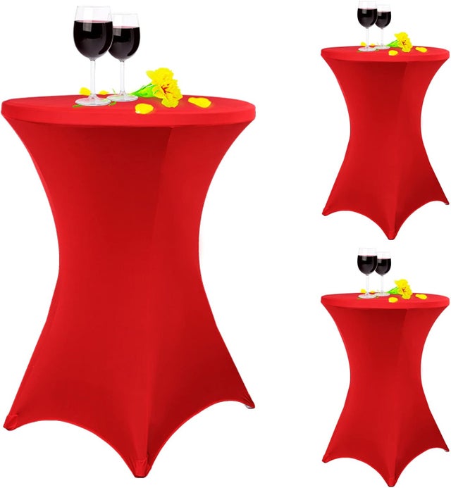 Komplet trzech elastycznych obrusów koktajlowych z kwadratowymi rogami, 80 x 110 cm, w kolorze czerwonym, odpowiednich na wysokie i okrągłe stoły, id