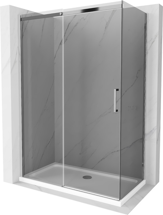 Mexen Omega cabine de duche deslizante 130 x 70 cm, grafite, cromado + base de duche Flat, branco - 825-130-070-01-40-4010