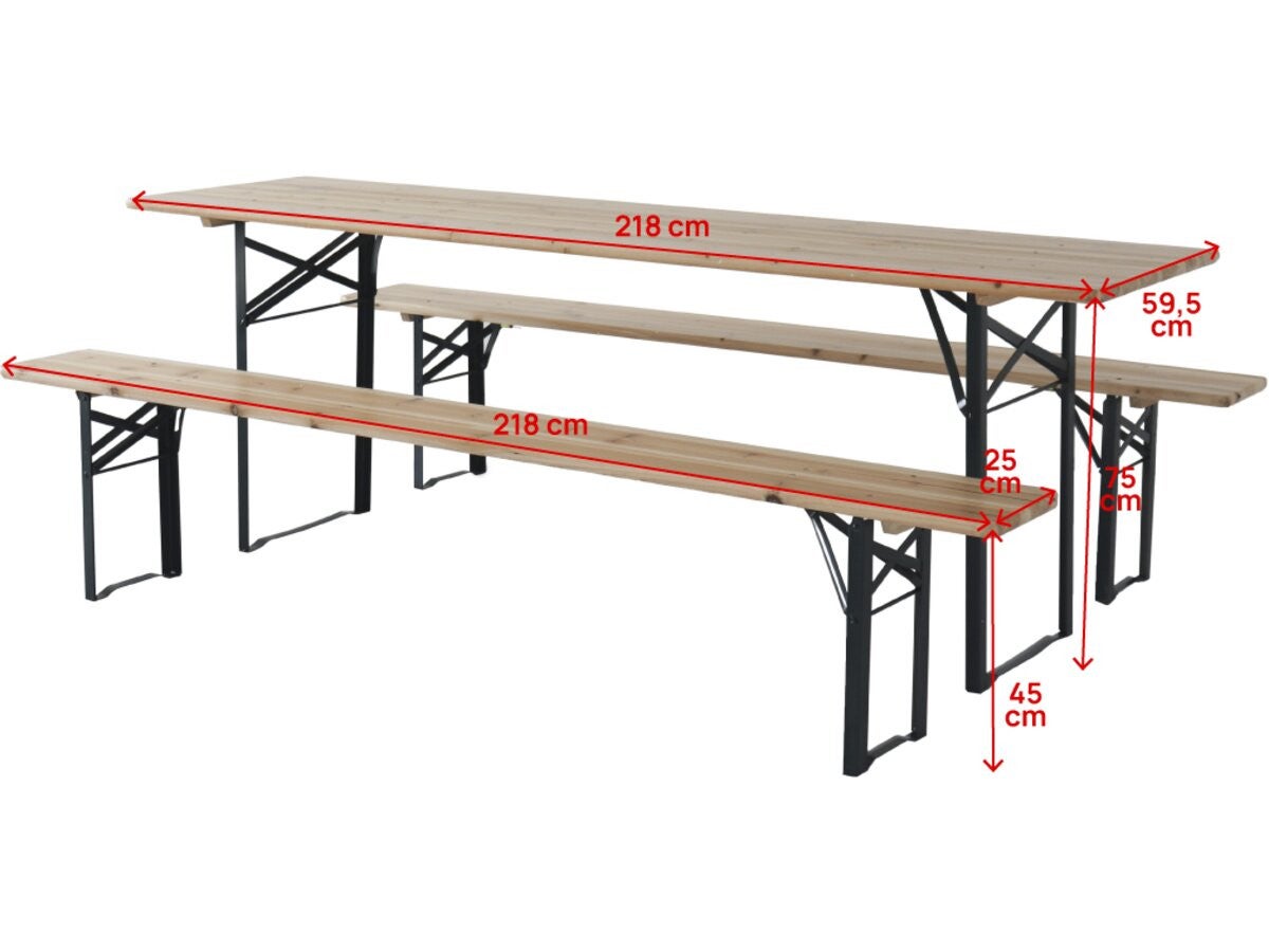 Mesa dobrável de jardim brasserie com 2 bancos 