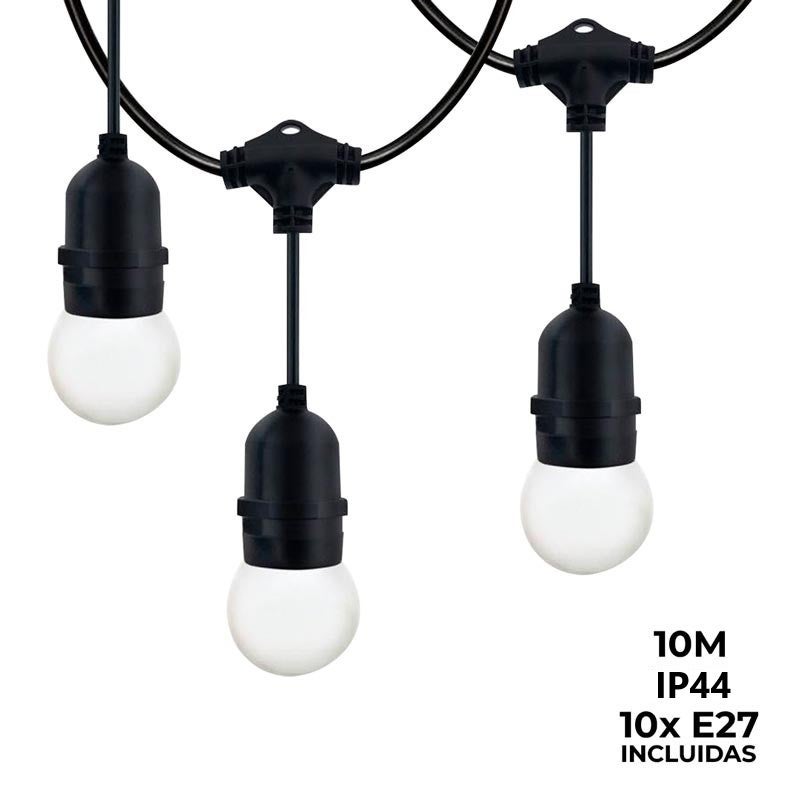 Kit Guirlande Lumineuse Extérieure IP44 10m Noire + 10 Ampoules Filament LED B22 2W A60 3000K Blanc Chaud 94935041