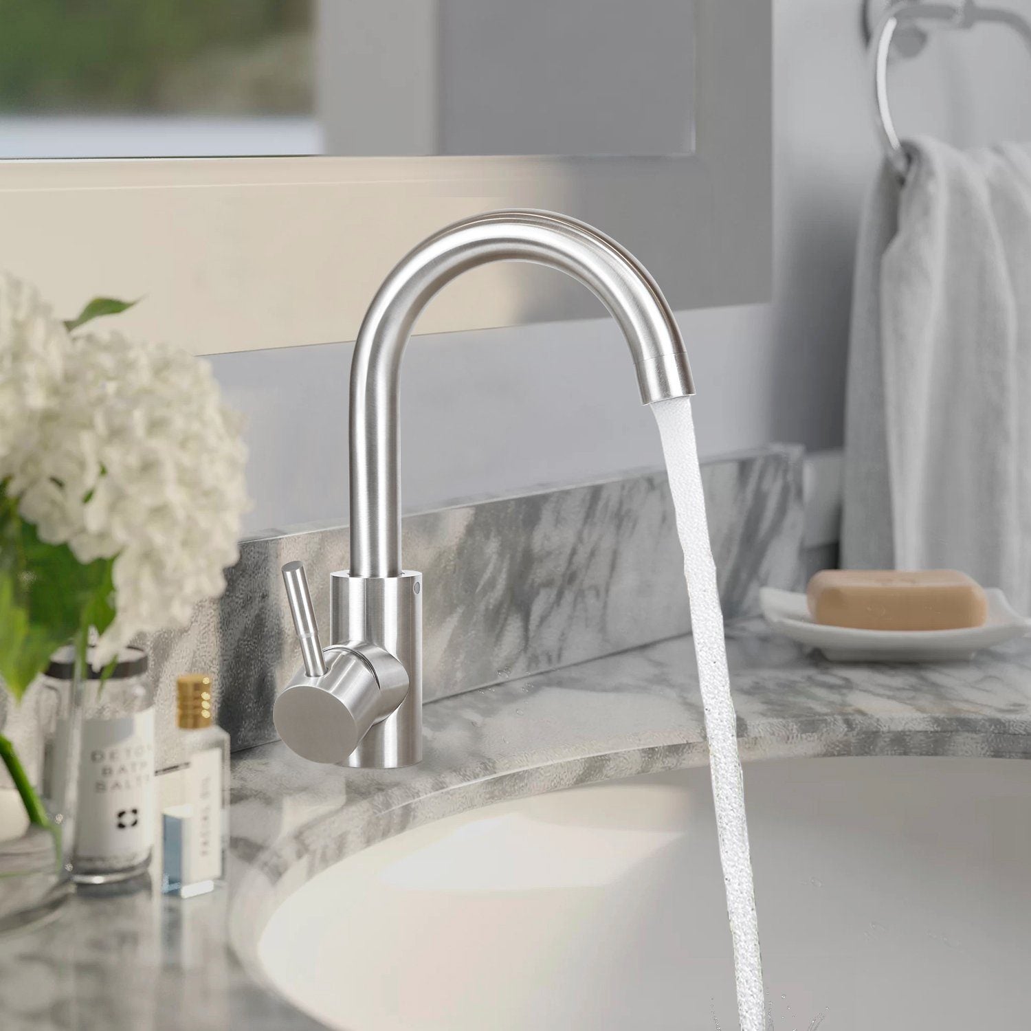 ZMH Bateria umywalkowa w kolorze piaskowo-niklowym obrotowa bateria umywalkowa 360° stal nierdzewna