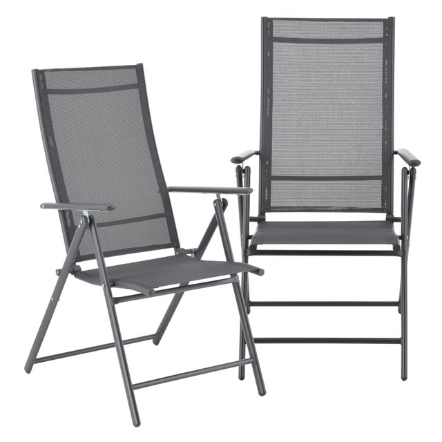 Set de 2 Sillas de Jardín Exterior Kalamata 105 x 57 x 68 cm Plegables Gris oscuro [en.casa]
