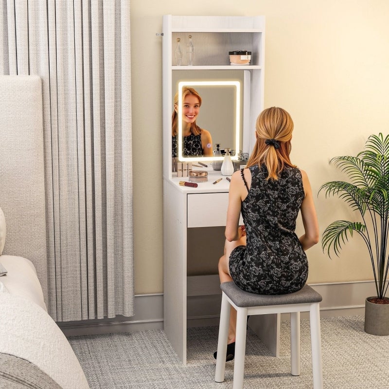 Vicco Coiffeuse Viktoria, Blanc, 110cm avec miroir, tabouret et éclairage LED | Leroy Merlin