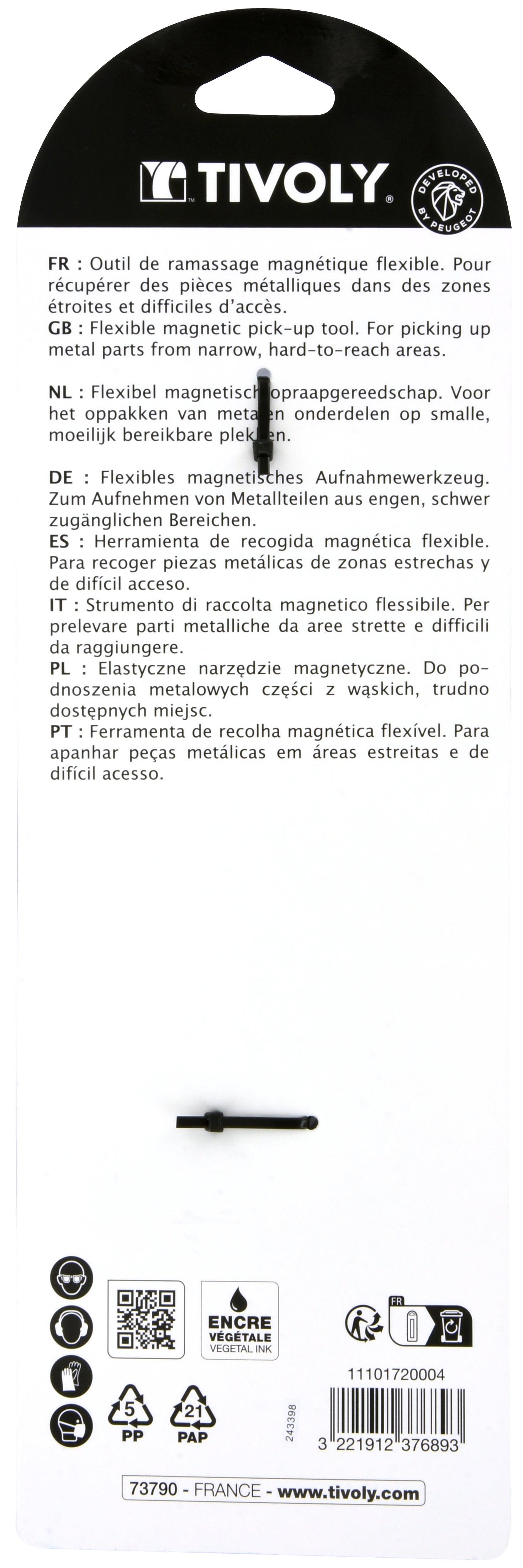 Tivoly • Tige Magnétique Flexible L57cm - Ramassage des Pièces Métalliques Accès Difficile - Poignée Dentelée Meilleure Préhension - Poids Max 0,5kg - 3