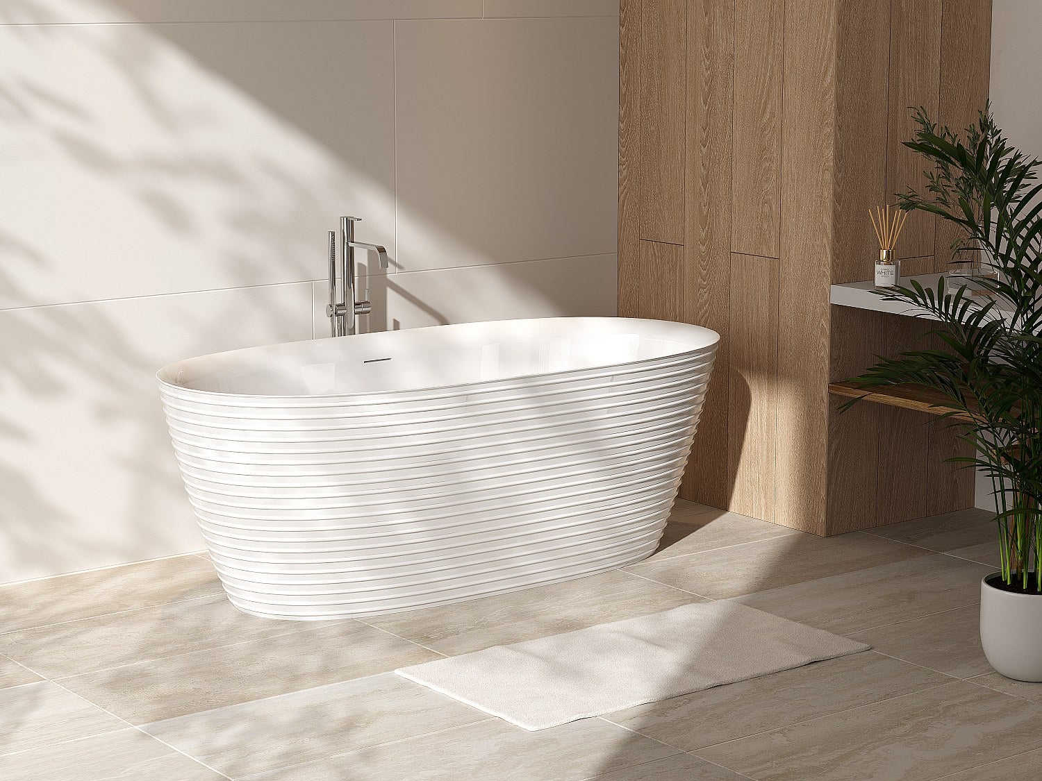 Prążkowana wolnostojąca wanna akrylowa - 242 L - 160 x 78 x 59 cm - Biała - ZAFIRO