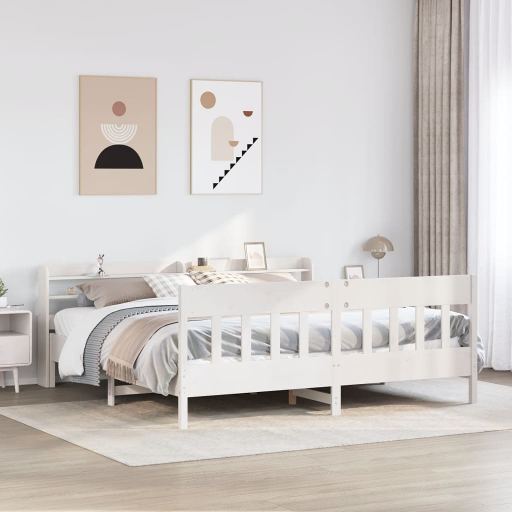 Rama łóżka bez materaca biała 180x200 cm lite drewno sosnowe