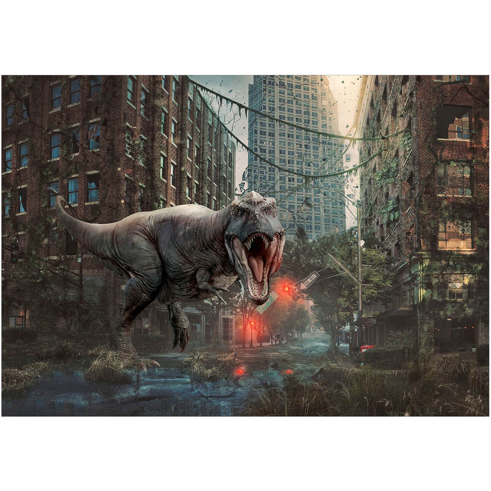 Papier peint adhésif Dinosaure dans la ville - 196 x 140 cm - 2