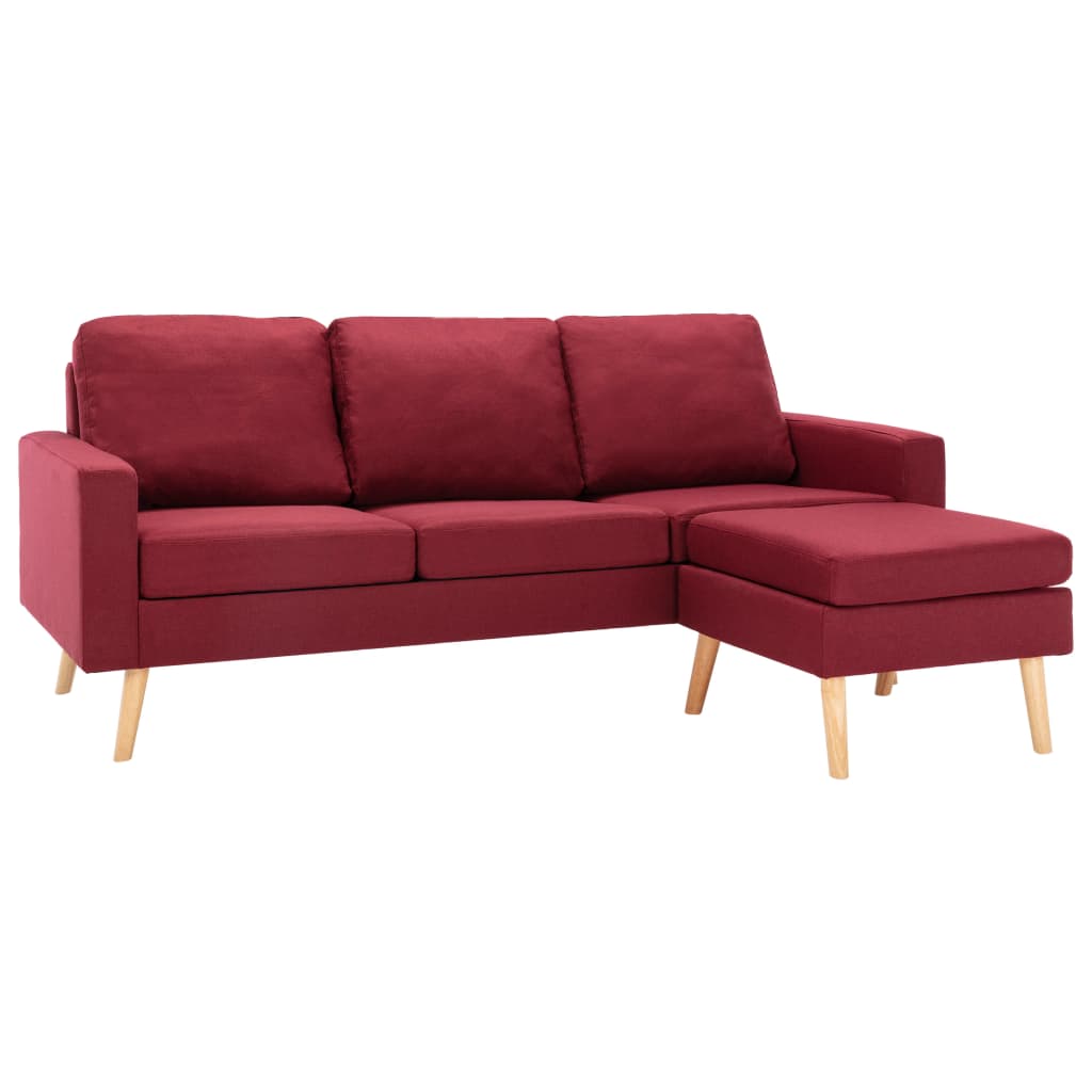 Sofá de 3 plazas | sofá de salón | sofá de descanso con reposapiés de tela rojo vino tinto cfw831035