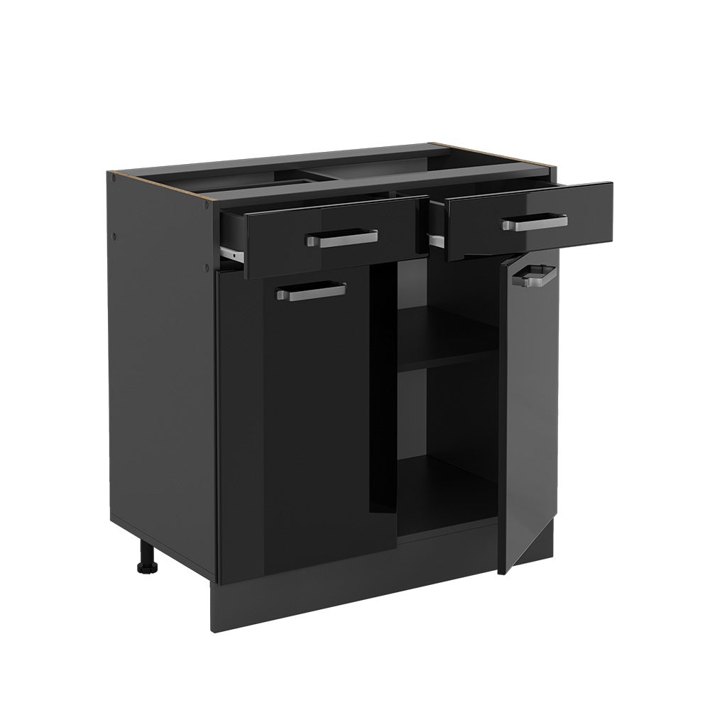 Vicco Meuble cuisine R-Line, Noir Haute brillance, 80cm , PT Chêne - 4