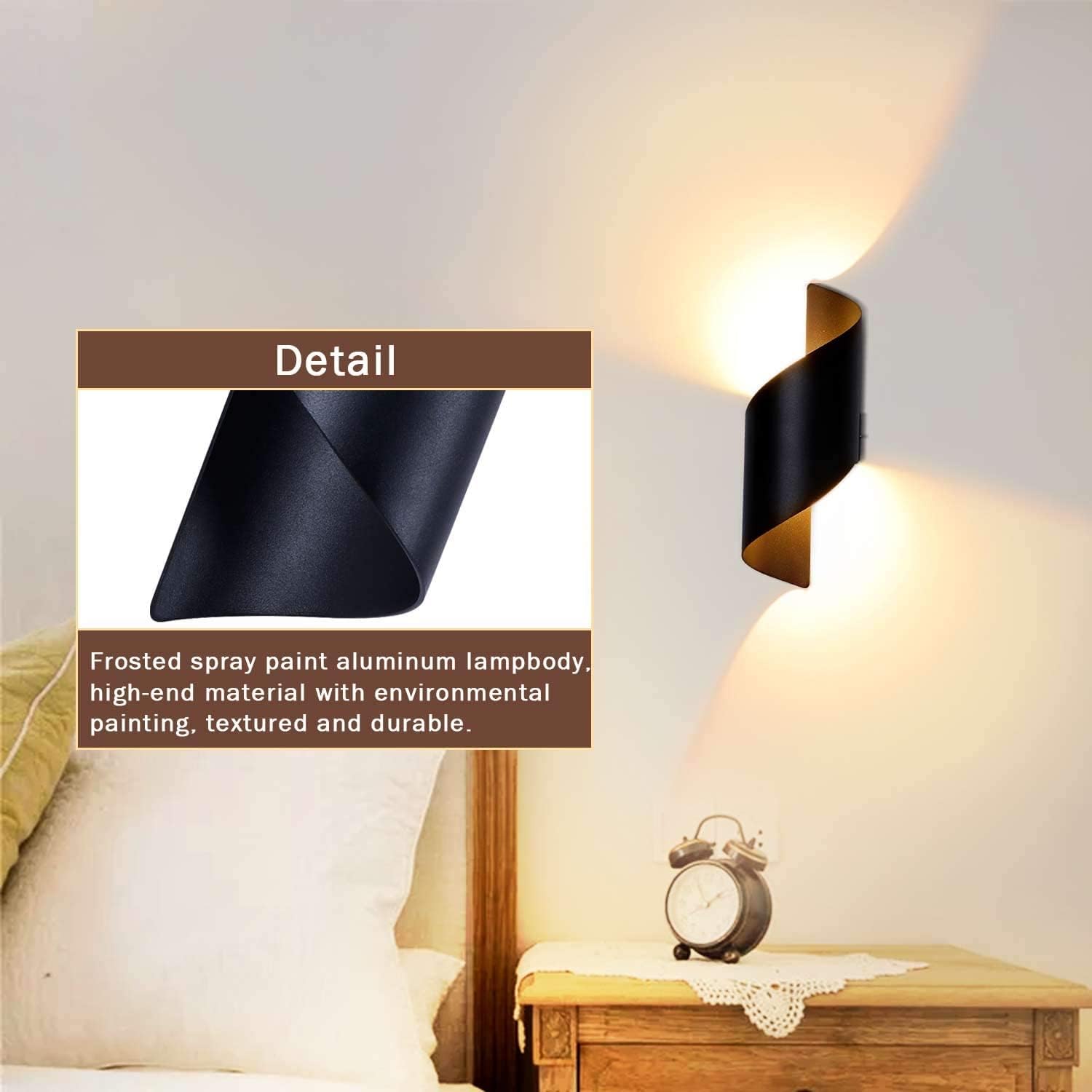 12W Applique Murale LED Étanche IP66 Moderne Lampe en Aluminium Lumière pour Cour Jardin Terrasse Proche Mur Patio Villa Couloir - Noir (Blanc Chaud) - 3