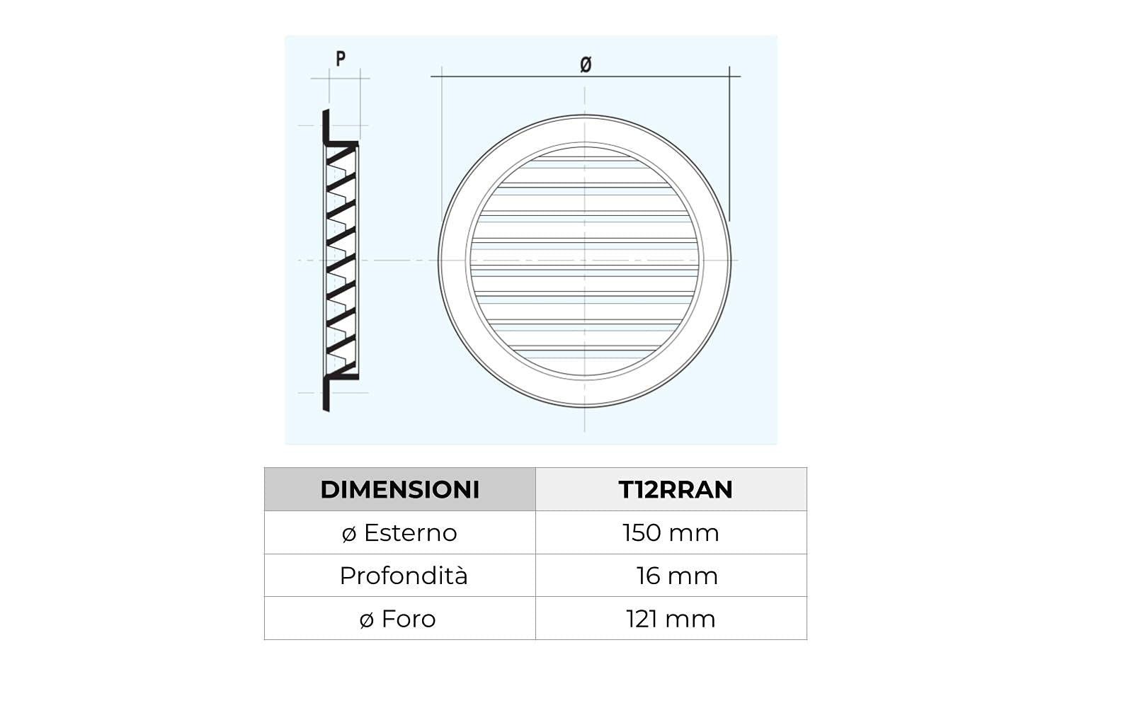 La Ventilazione T12RRAN Griglia di Ventilazione in Plastica Tonda da Incasso, effetto ramato, diametro 150 mm - 4