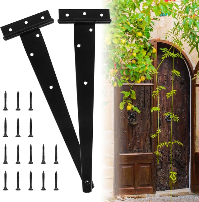 Charniere Porte Lourde 2 Pcs, Charnières en T 12 Pouces,Charnière en T Noires avec Vis, Charniere Plate Inox Pour Portails d'Usine, Entrepôt, Jardin