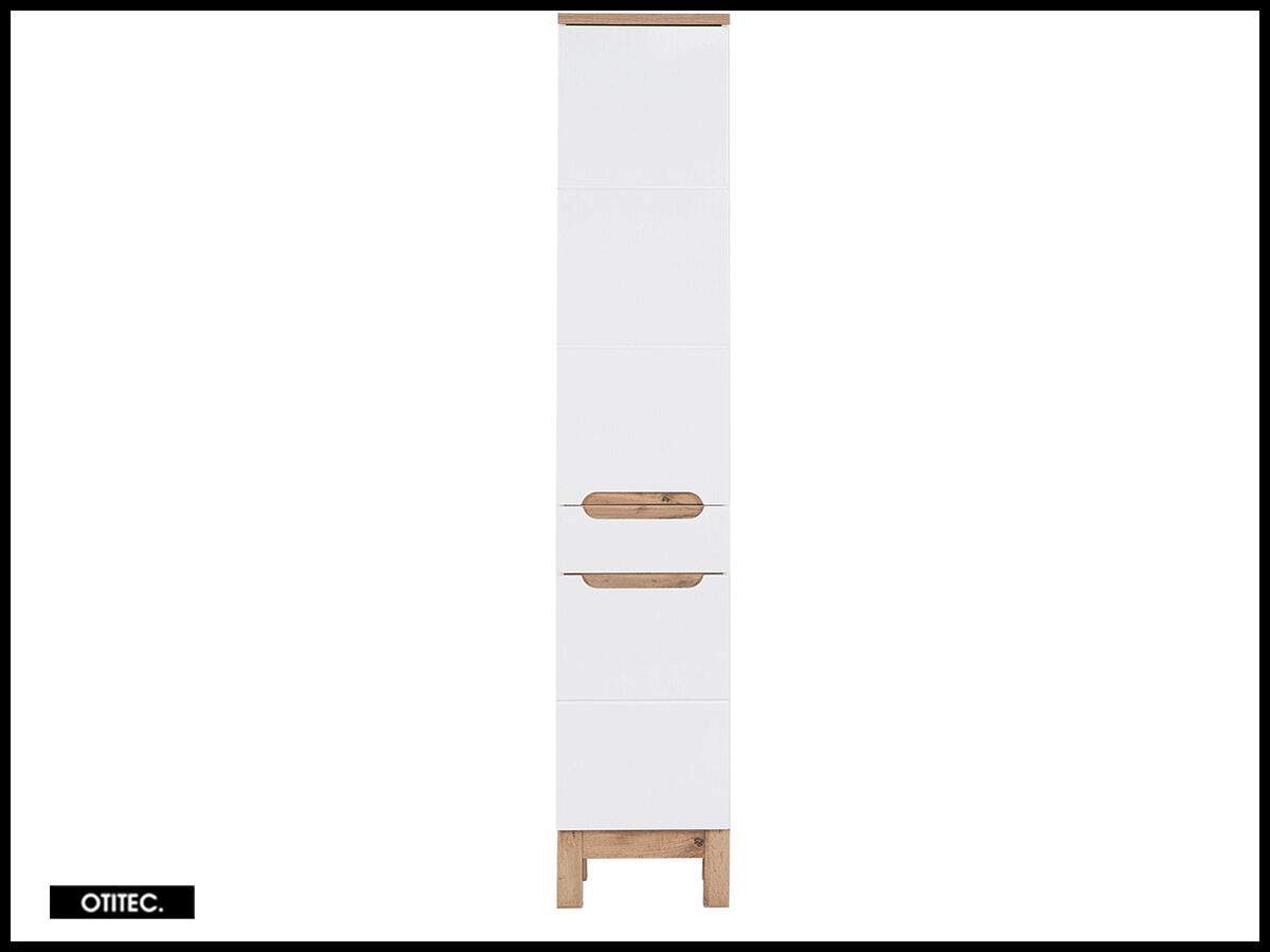 Meuble haut blanc et chêne pour rangement salle de bain Cambay - 4