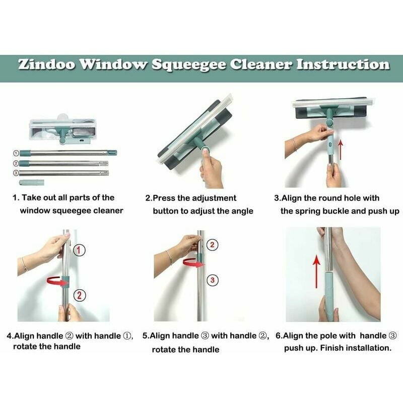 Nettoyeur de Raclette Vitre 2 en 1 Lave Vitre Telescopique Nettoyeur Vitre Rotative Extensible Rotative Manche Acier Inoxydable - 3