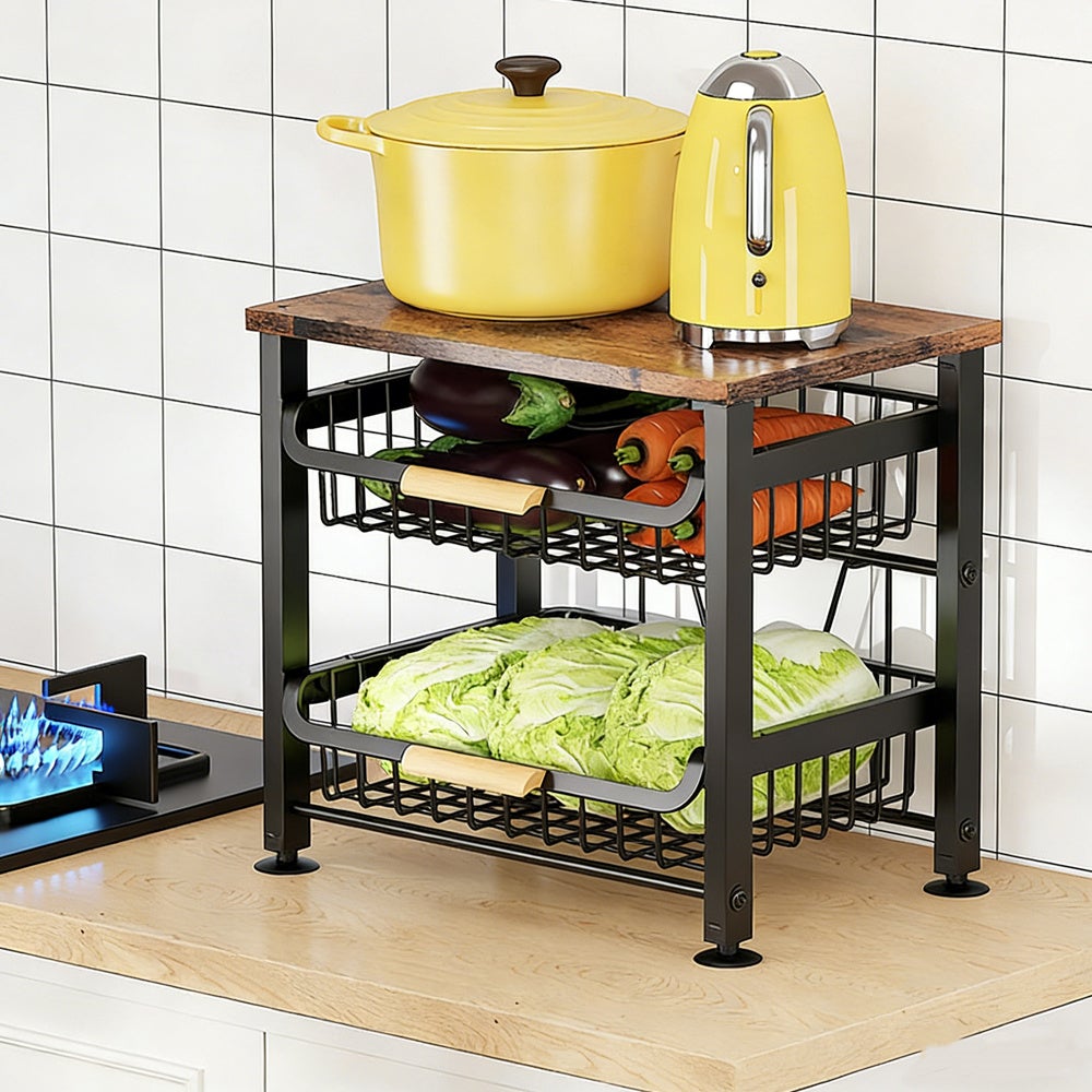 Bextcok cesta de fruta de tres niveles, estante de almacenamiento para encimera de cocina: cesta extraíble para almacenar frutas, verduras, bocadillos