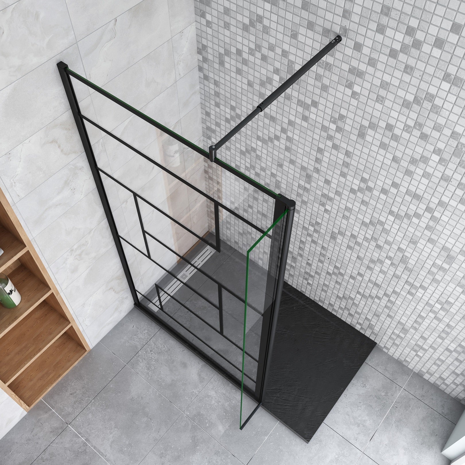 Paroi De Douche 160 40x200cm Avec Barre De Fixation 140cm En Carré