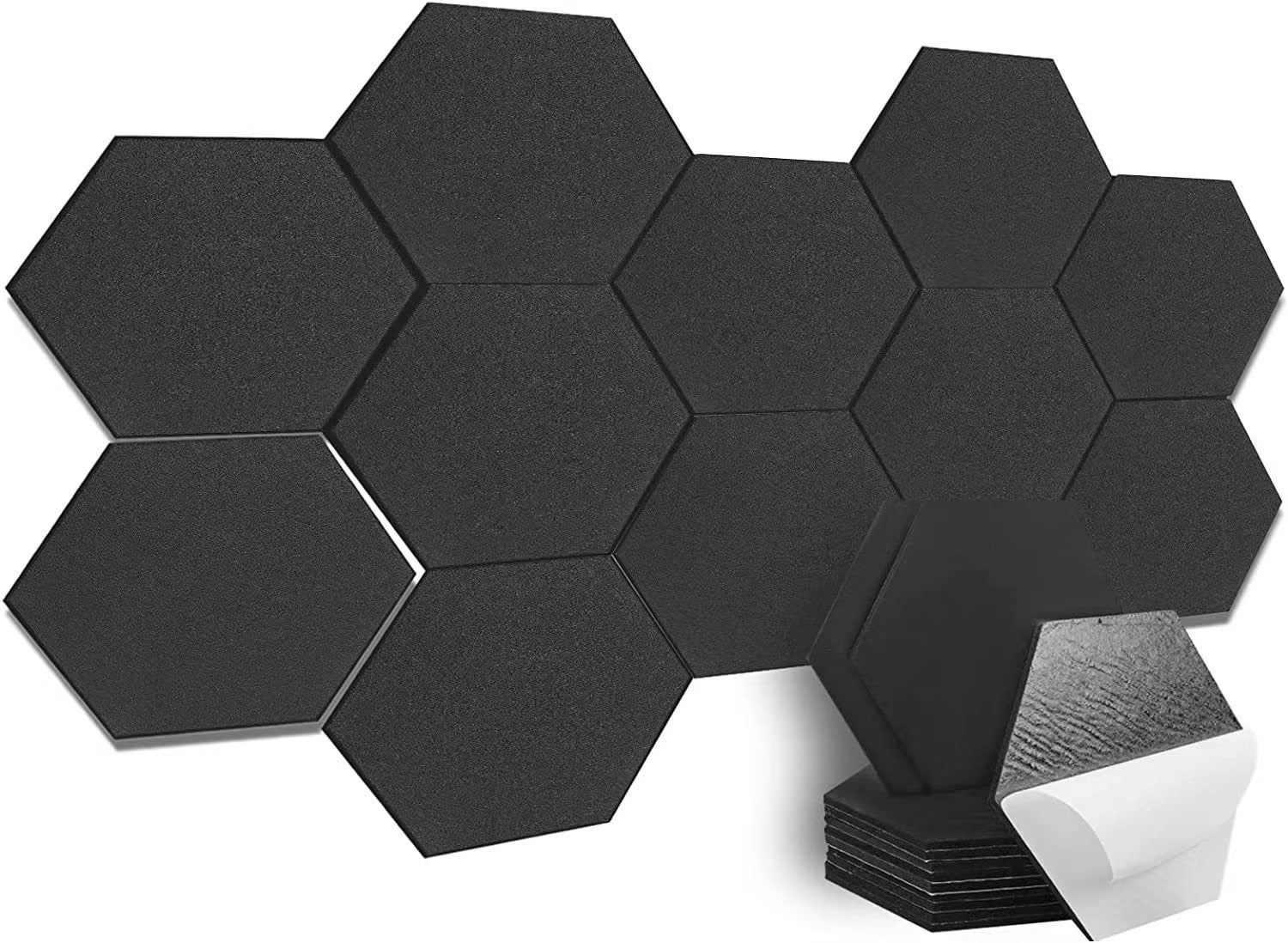 12 samoprzylepnych paneli dźwiękochłonnych, pianka dźwiękochłonna o wysokiej gęstości, panele dźwiękochłonne sześciokątne, czarne