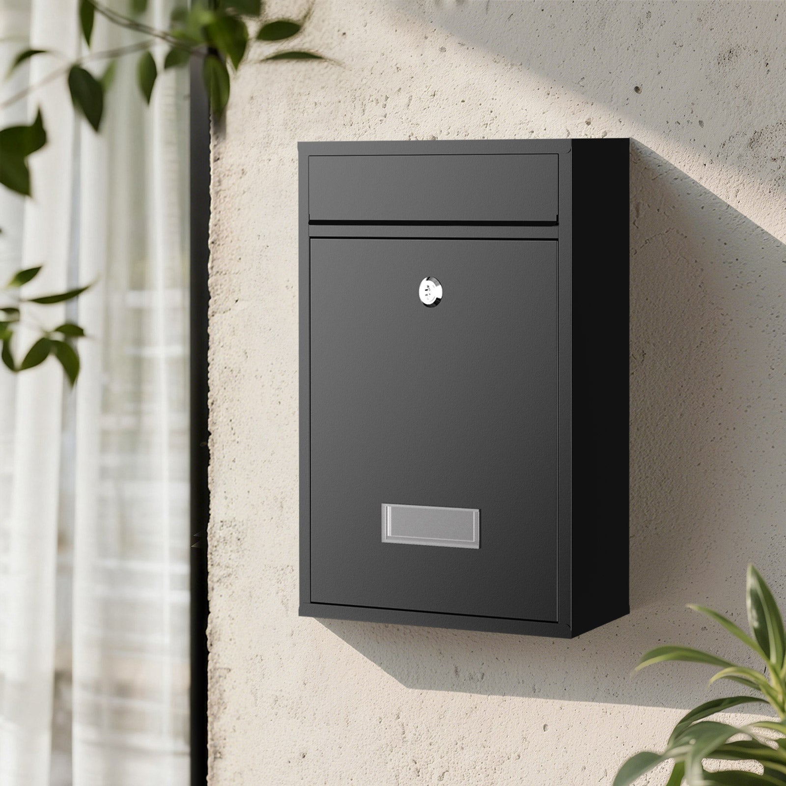 Boîte aux lettres murale verrouillable V10 noire pour courrier, 260 x 90 x 350 mm, Revêtement par poudre, Fente 24 x 4 cm, avec Wiltec - 2