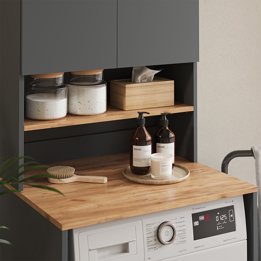 Vicco armadietto coprilavatrice Viktor, Antracite/Rovere dorato, 68 x 88.2 cm 2 parti con ripiano - 4