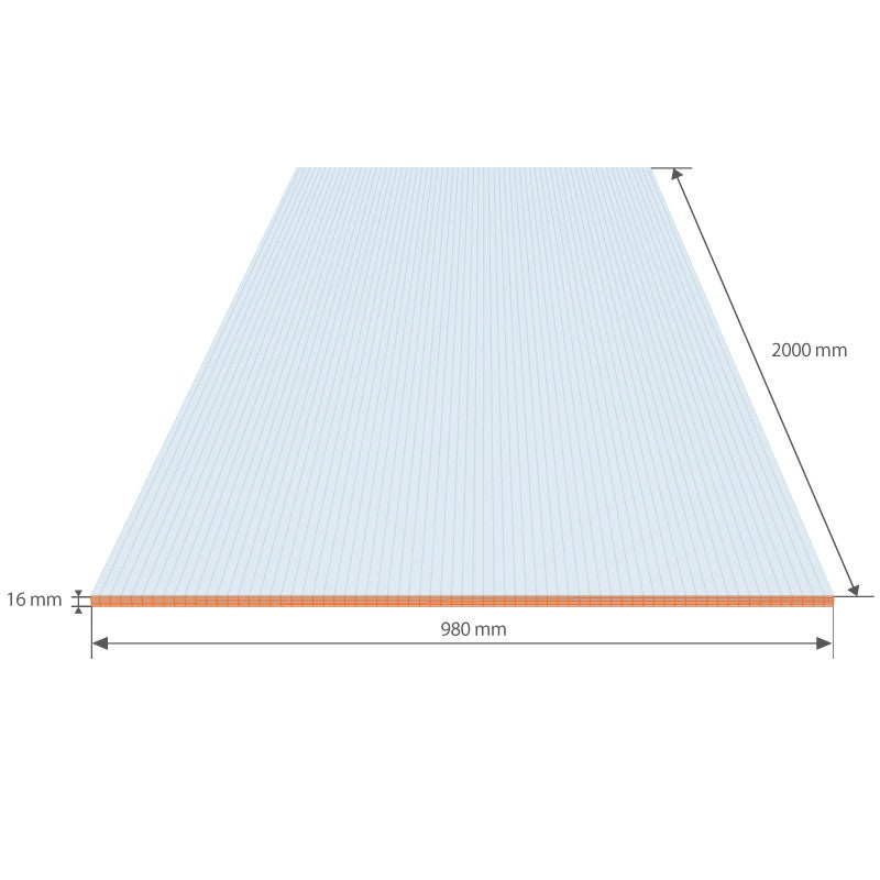Plaque polycarbonate alvéolaire 16 mm MAYA® | 2000 x 1000 mm – 2.00m² Transparent - 2