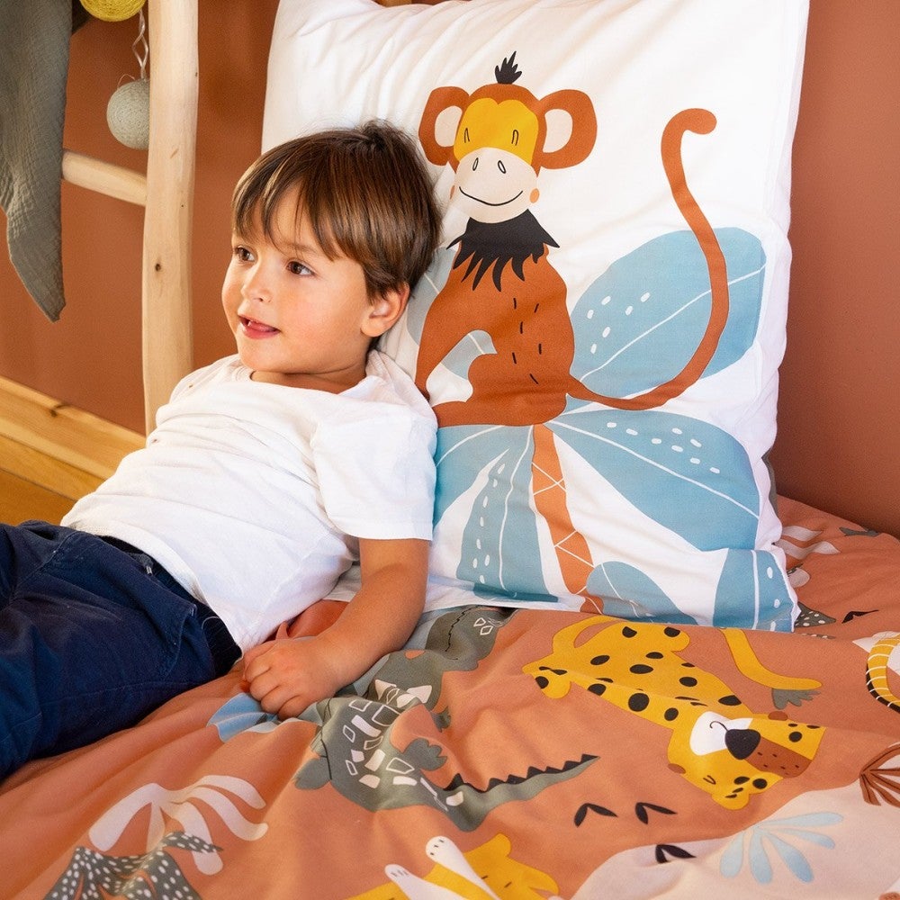 Parure de lit enfant SAVANE – 140x200 cm + 1 taie – Coton imprimé 57 fils/cm² - 140x200cm - Terre cuite - 5