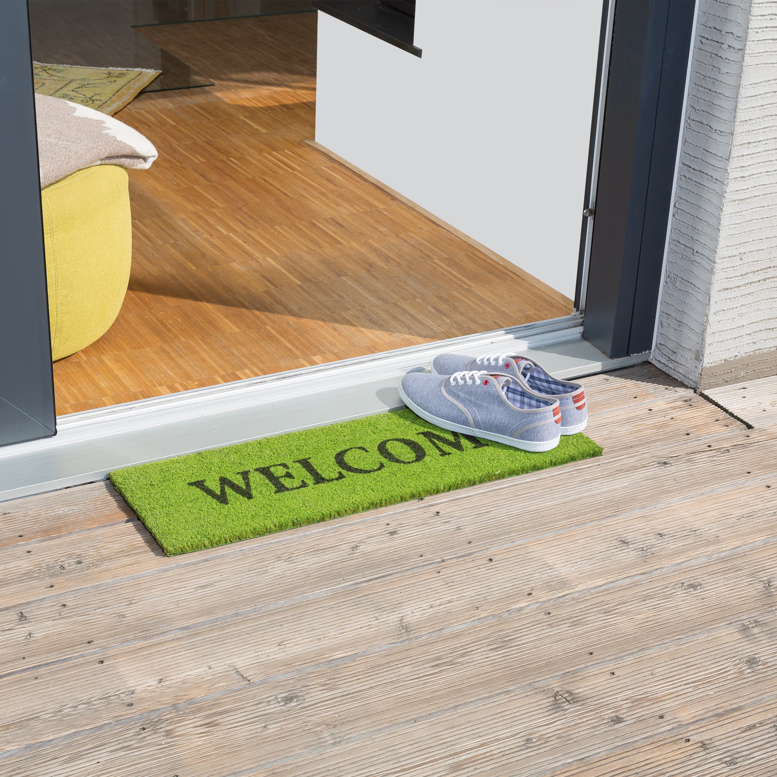 Paillasson long fibre de coco tapis de sol WELCOME 75x25 antidérapant vert, Relaxdays - 2