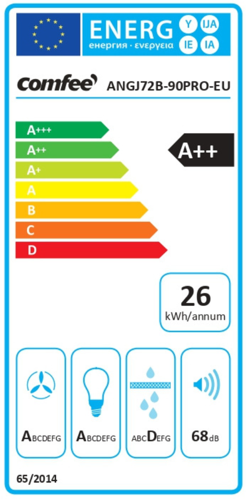 COMFEE Hotte Aspirante Inclinée 90cm 800m³/h Classe A++, Commandes Gestuelles, 4 Vitesses, BLDC Moteur, Evacuation & Recyclage, Verre Noir - 10